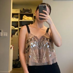 Embellished champagne crop top, size L